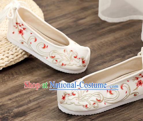 Traditional Chinese Embroidered Deer White Shoes Handmade Cloth Shoes National Cloth Shoes for Women