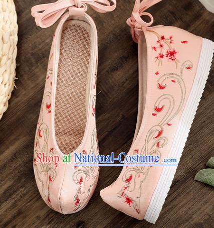 Traditional Chinese Embroidered Deer Pink Shoes Handmade Cloth Shoes National Cloth Shoes for Women