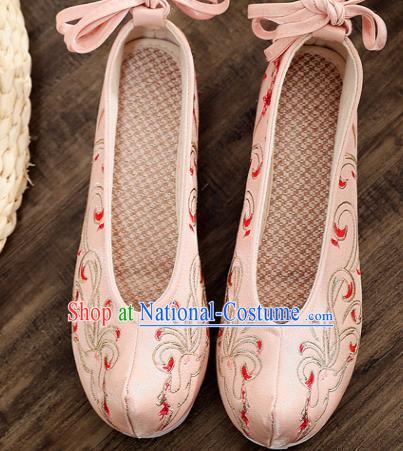 Traditional Chinese Embroidered Deer Pink Shoes Handmade Cloth Shoes National Cloth Shoes for Women