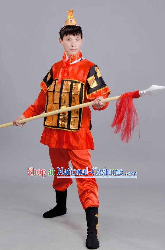 Chinese Ancient Traditional Northern and Southern Dynasties General Costume Red Body Armour for Men