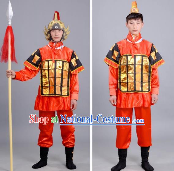 Chinese Ancient Traditional Northern and Southern Dynasties General Costume Red Body Armour for Men