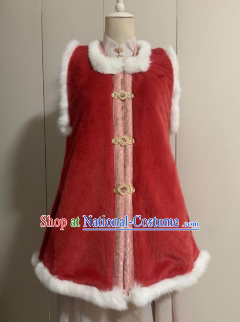 Chinese Ancient Traditional Ming Dynasty Court Queen Costume Winter Red Vest for Women