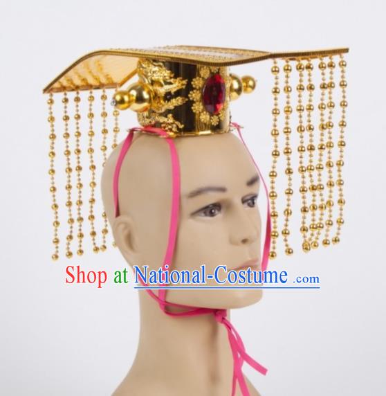 Chinese Ancient King Golden Hairdo Crown Traditional Han Dynasty Emperor Headwear for Men