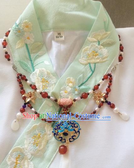 Chinese Ancient Princess Blueing Lotus Necklace Traditional Court Lady Jewelry Accessories for Women