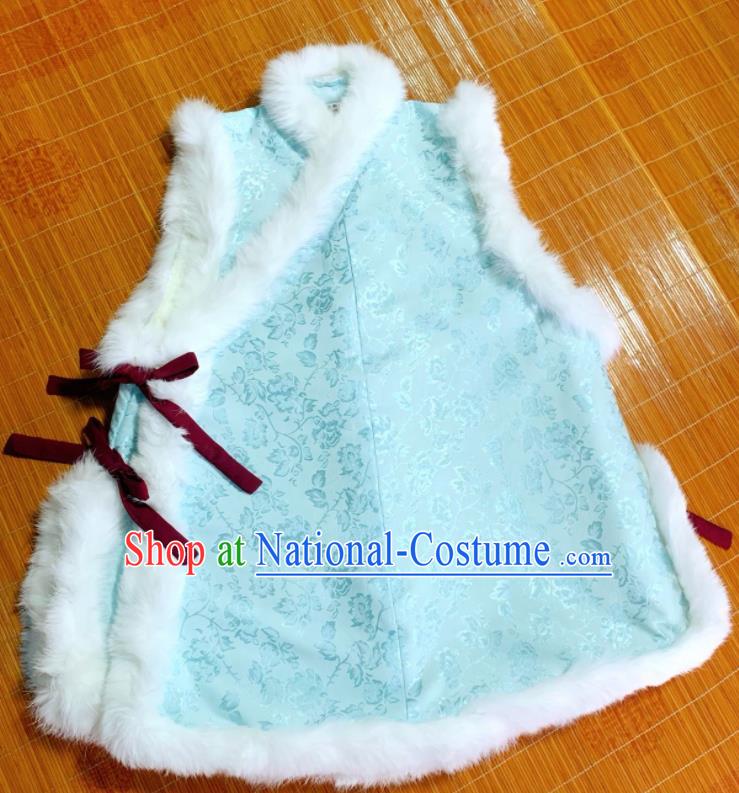 Chinese Ancient Nobility Lady Light Blue Vest Traditional Ming Dynasty Princess Costume for Women