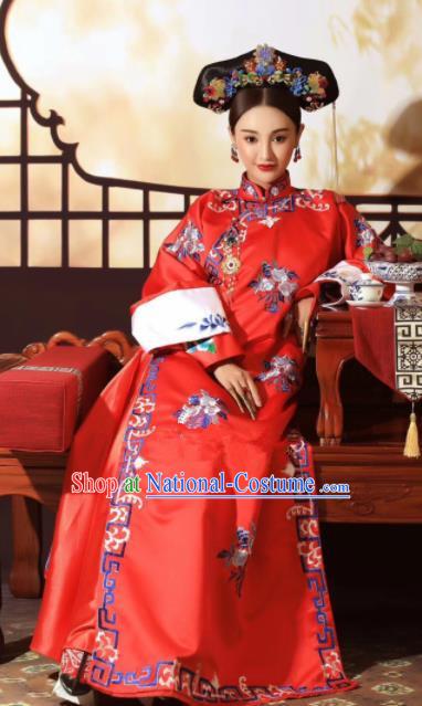 Chinese Ancient Court Empress Red Dress Traditional Qing Dynasty Manchu Queen Costumes for Women