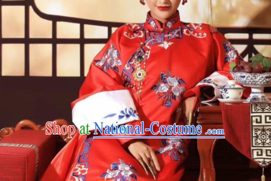 Chinese Ancient Court Empress Red Dress Traditional Qing Dynasty Manchu Queen Costumes for Women