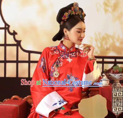 Chinese Ancient Court Empress Red Dress Traditional Qing Dynasty Manchu Queen Costumes for Women