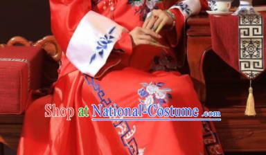 Chinese Ancient Court Empress Red Dress Traditional Qing Dynasty Manchu Queen Costumes for Women