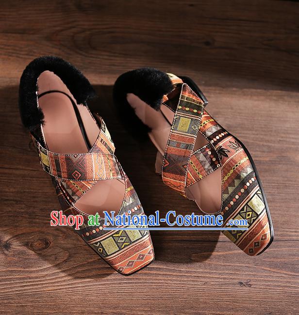 Traditional Chinese Handmade Khaki Satin Shoes National High Heel Shoes for Women