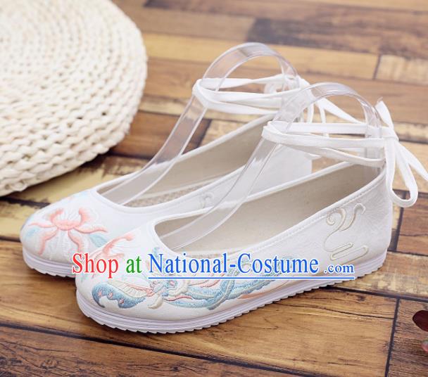 Traditional Chinese Handmade Embroidered Butterfly White Shoes National Cloth Shoes for Women