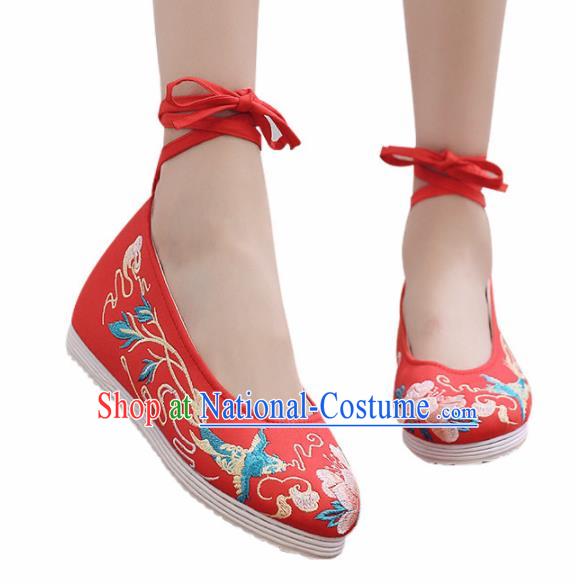 Traditional Chinese Handmade Embroidered Flower Bird Red Shoes Hanfu Shoes National Cloth Shoes for Women