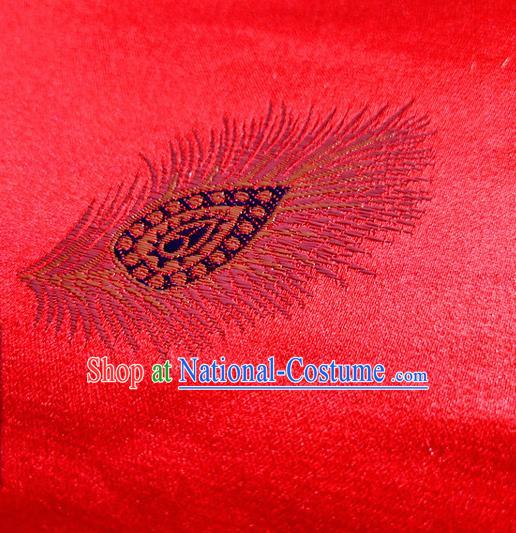 Asian Chinese Traditional Feather Pattern Design Red Brocade Cheongsam Fabric Silk Material