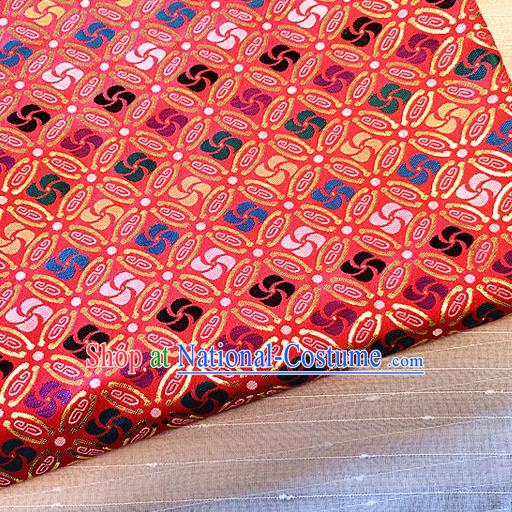 Asian Chinese Traditional Winnower Pattern Design Red Brocade Cheongsam Fabric Silk Material