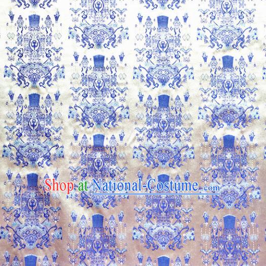 Asian Chinese Traditional Palace Lantern Pattern Design White Brocade Cheongsam Fabric Silk Material