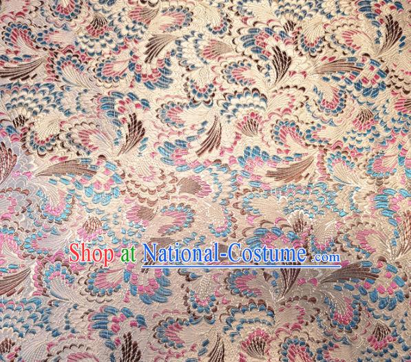 Asian Chinese Traditional Cockscomb Pattern Design Beige Brocade Cheongsam Fabric Silk Material