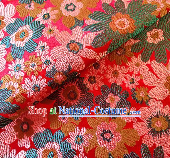 Asian Chinese Traditional Sunflowers Pattern Design Red Brocade Cheongsam Fabric Silk Material