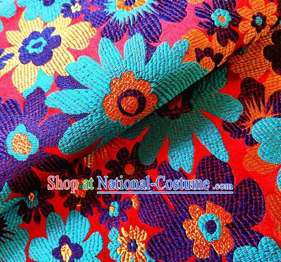 Asian Chinese Traditional Sunflowers Pattern Design Blue Brocade Cheongsam Fabric Silk Material