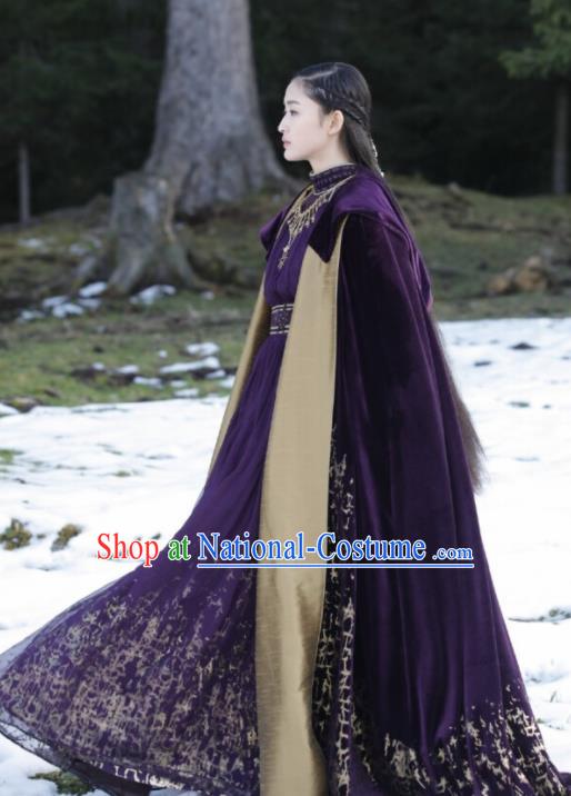 Ancient Chinese Drama Royal Princess Ever Night Traditional Tang Dynasty Female Swordsman Purple Costumes for Women