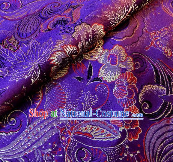 Asian Chinese Traditional Phalaenopsis Pattern Design Purple Brocade Cheongsam Fabric Silk Material