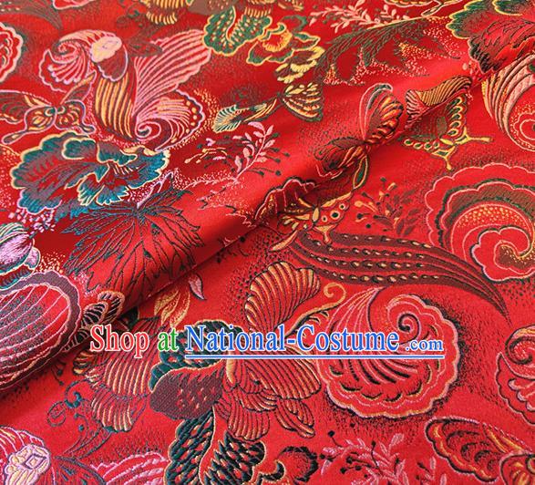 Asian Chinese Traditional Phalaenopsis Pattern Design Red Brocade Cheongsam Fabric Silk Material