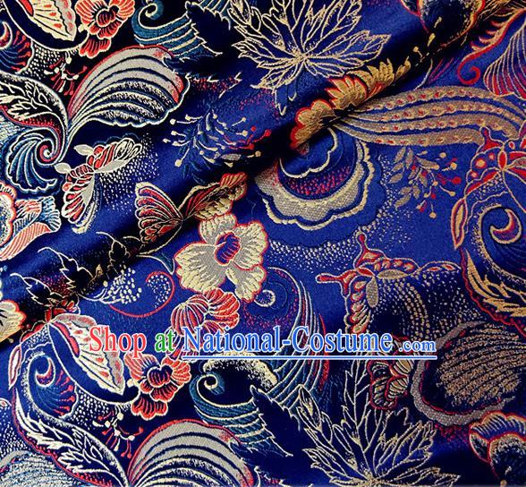 Asian Chinese Traditional Phalaenopsis Pattern Design Royalblue Brocade Cheongsam Fabric Silk Material