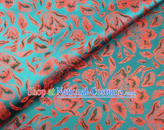 Asian Chinese Traditional Rose Petals Pattern Design Blue Brocade Cheongsam Fabric Silk Material