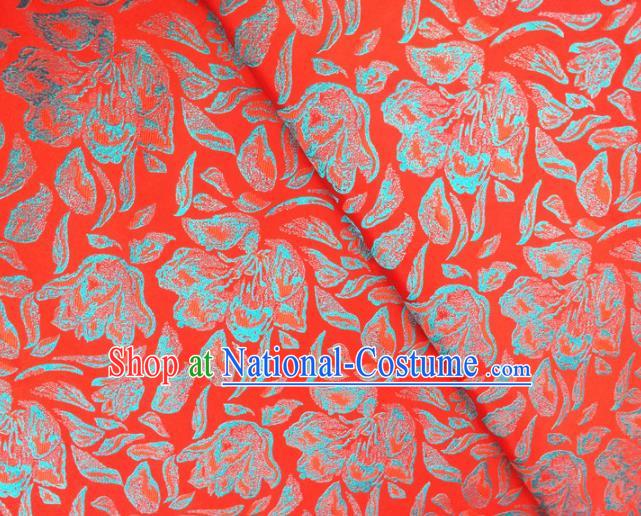 Asian Chinese Traditional Rose Petals Pattern Design Red Brocade Cheongsam Fabric Silk Material