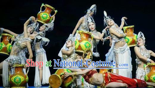 Chinese The Romantic Show of Lijiang Peacock Dance White Dress Stage Performance Costume and Headpiece for Women