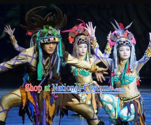 Chinese The Romantic Show of Lijiang Stage Performance Naxi Nationality Dance Costumes for Women for Men