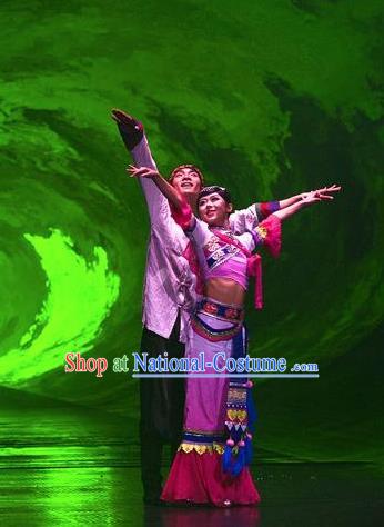 Chinese The Romantic Show of Lijiang Stage Performance Bai Nationality Dance Costumes for Women for Men