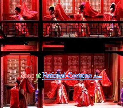 Chinese Impression Da Hong Pao Dance Red Dress Stage Performance Goddess Costume and Headpiece for Women