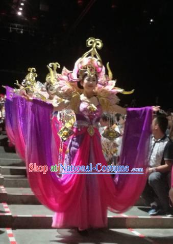 Chinese The Romantic Show of Sanya Purple Dress Stage Performance Dance Costume and Headpiece for Women