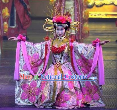 Chinese The Romantic Show of Songcheng Queen Dance Pink Dress Stage Performance Palace Feast Costume and Headpiece for Women