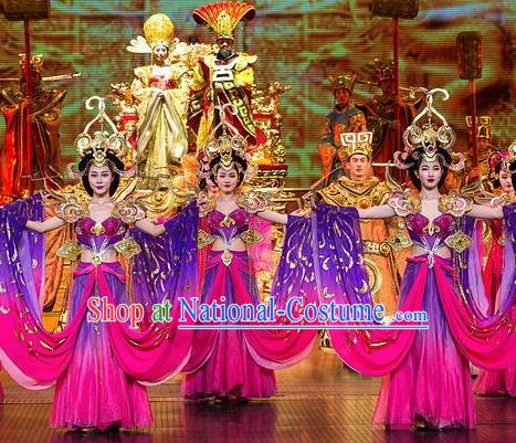 Chinese The Romantic Show of Songcheng Palace Feast Dance Purple Dress Stage Performance Costume and Headpiece for Women