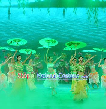 Chinese The Romantic Show of Songcheng West Lake Legend Dance Green Dress Stage Performance Costume for Women