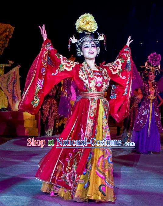 Chinese The Dream of Tang Dynasty Imperial Consort Dance Red Dress Stage Performance Costume for Women