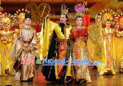 Chinese The Dream of Tang Dynasty Xuan Emperor and Imperial Consort Yang Stage Show Costumes for Women for Men