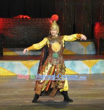 Chinese The Dream of Datang Tang Dynasty General Helmet and Armour Stage Performance Dance Costume for Men