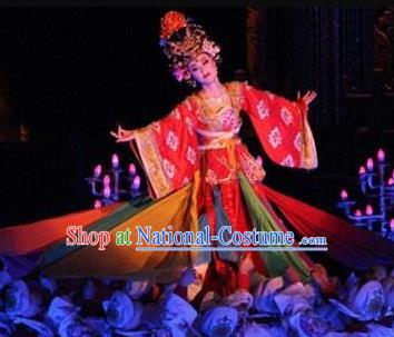 Chinese The Long Regret Tang Dynasty Consort Yang Dance Red Dress Stage Performance Costume for Women