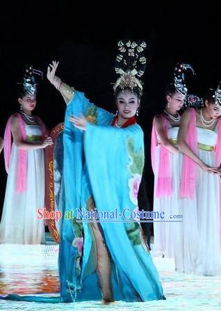 Chinese The Long Regret Tang Dynasty Court Dance Blue Dress Stage Performance Costume for Women