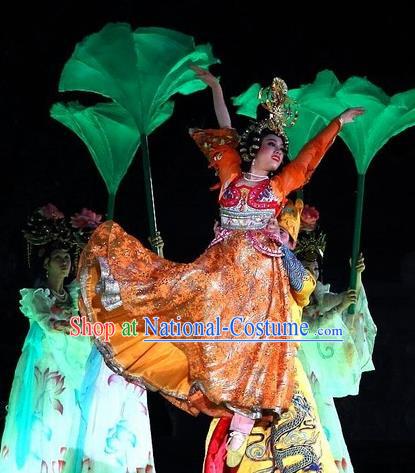 Chinese The Long Regret Tang Dynasty Court Dance Orange Dress Stage Performance Costume for Women