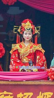 Chinese Love Song of Lijiang Bride Classical Dance Red Dress Stage Performance Ethnic Costume for Women