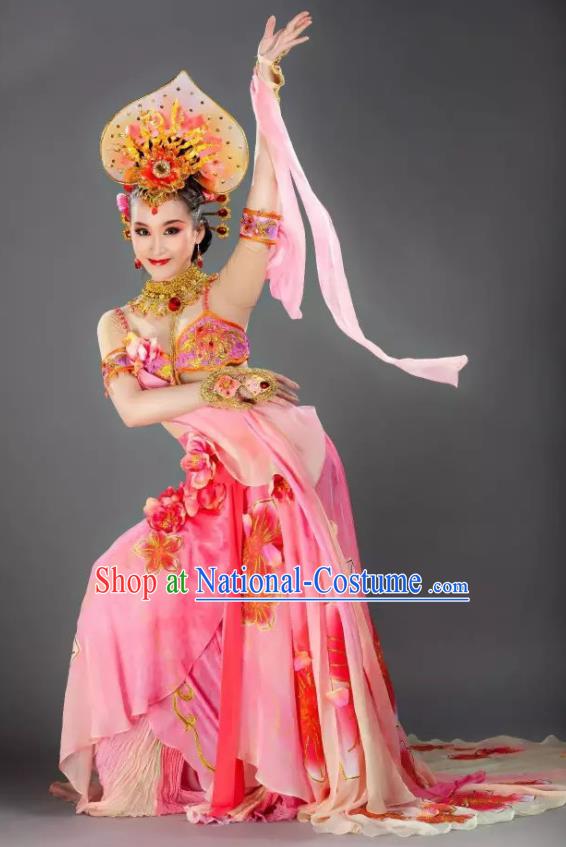 Chinese Back to the Silk Road Nationality Classical Dance Pink Dress Stage Performance Ethnic Costume for Women