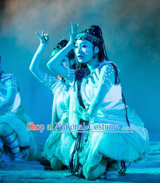 Chinese Chang E The Goddess of The Moon Dance Dress Stage Performance Costume and Headpiece for Women