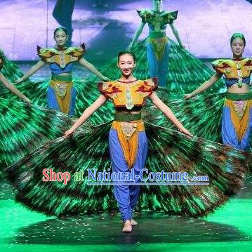 Chinese Dynamic Yunnan Peacock Dance Dress Stage Performance Ethnic Costume for Women