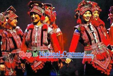 Chinese Dynamic Yunnan Naxi Nationality Dance Dress Stage Performance Ethnic Costume for Women