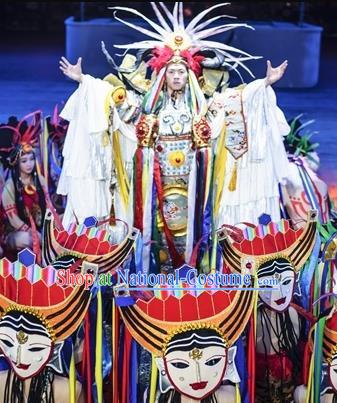 Chinese The Romantic Show of Jiuzhai Primitive Tribe Dance Stage Performance Costume for Men