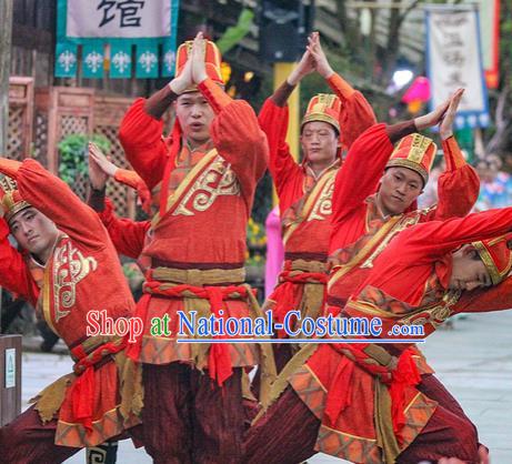 Chinese The Romantic Show of Mingyue Stage Performance Dance Red Costume for Men