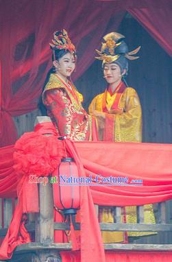 Chinese The Romantic Show of Mingyue Nobility Lady Bride Red Dress Stage Performance Dance Costume for Women